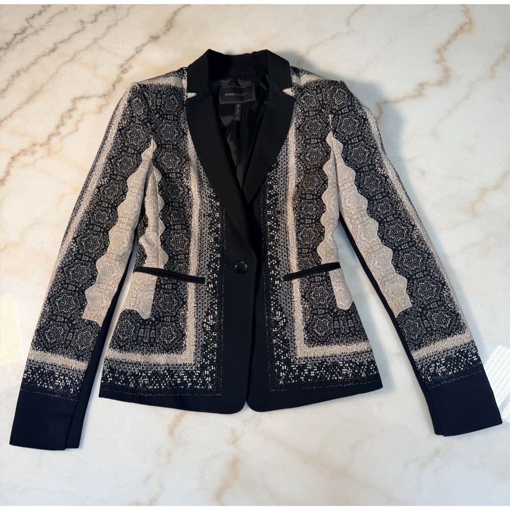 BCBG MAXAZRIA | Lace Print Brayden Blazer Jacket CHIC • Sz XXS
